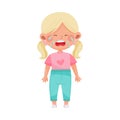 Emoji Girl with Ponytails Standing and Crying Feeling Sadness Vector Illustration