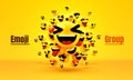 Emoji group yellow winking face. Funny cartoon emoticon icon. 3D illustration for chat or message.