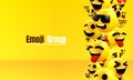 Emoji group yellow winking face. Funny cartoon emoticon icon. 3D illustration for chat or message.