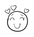 Emoji with hearts. Doodle emotion, romantic love symbol, vector illustration