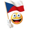 Emoji holding Czech flag, emoticon waving national flag of Czech Republic 3d rendering