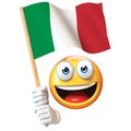 Emoji holding Italian flag, emoticon waving national flag of Italy 3d rendering