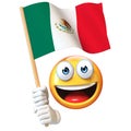 Emoji holding Mexican flag, emoticon waving national flag of Mexico 3d rendering