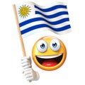 Emoji holding Uruguay flag, emoticon waving national flag of Uruguay 3d rendering