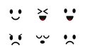 Emoji icon set. Characters faces, cute emoticon, mood symbols. Smiling, happy, joyful, sad and angry face. Isolated