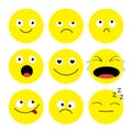 Emoji icon set. Emoticons. Funny kawaii cartoon characters. Emotion collection. Happy, surprised, smiling crying sad angry face he