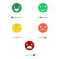 Emoji icons, emoticons for rate of satisfaction level. Five grade smileys for using in surveys. Colored icons.