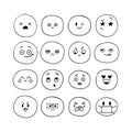 Emoji icons. Happy hand drawn funny smiley faces. Sketched facial expressions set. Collection of cartoon emotional characters. Royalty Free Stock Photo