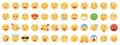 Emoji icons set, collection of funny yellow faces emoticons with different expressions Royalty Free Stock Photo