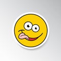 Emoji isolated on sticker, smiling face with stuck-out tongue