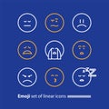 Emoji line icons, smile symbol, emotions and feelings expressing