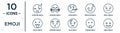 emoji linear icon set. includes thin line sleeping emoji, lying emoji, shocked puking smile crazy icons for report, presentation,