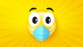 Emoji with medical face mask. Emoticon with mouth protection mask. Vector