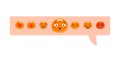 Emoji mood comments. Online answer line in messenger of characters red like with heart joyful and sad faces.