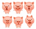 Emoji pig character icon set with different emotions Royalty Free Stock Photo