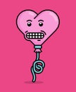 emoji in pixel art illustration of a heart shaped balloon showing teeth. Can be used for stickers, toy, valentine, dating,