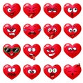 Emoji red hearts. Cute emoticons isolated on white background