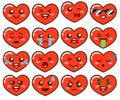 Emoji red hearts. Cute emoticons isolated on white background