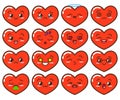 Emoji red hearts. Cute emoticons isolated on white background