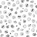 Emoji rock seamless pattern on a white background. Fun cartoon design with hands and glasses.
