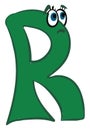 Emoji of the sad green alphabetical letter R vector or color illustration