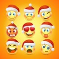 Emoji and sad New Year hat icon set. Royalty Free Stock Photo