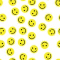 Emoji seamless pattern background. Simple smile yellow emoticons. Vector illustration