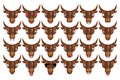 Emoji set, bull faces, happy smiling cows head signs isolated emotion