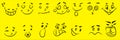 Emoji set. Joyful, sad and love emoticons. Emotional faces on the Yellow background. Vector symbols collection