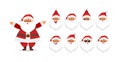 Emoji set of Santa Claus head with different emotions, angry, surprised, happy, cute. Vector christmas set for design