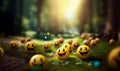 Emoji set.Smiley background with yellow funny smileys or emoticons and empty blank space for text, Cute facial