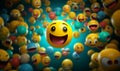 Emoji set.Smiley background with yellow funny smileys or emoticons and empty blank space for text, Cute facial