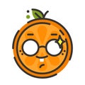 Emoji - smart smiling orange with glasses. Isolated vector.