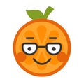 Emoji - smart smiling orange with glasses. Isolated vector.