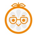 Emoji - smart smiling orange with glasses. Isolated vector.