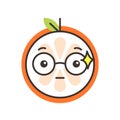 Emoji - smart smiling orange with glasses. Isolated vector.