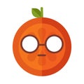 Emoji - smart smiling orange with glasses. Isolated vector.