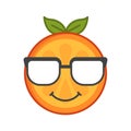 Emoji - smart smiling orange with glasses. Isolated vector.