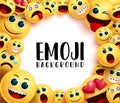 Emoji smiley background vector background template. Emoji background text in white circle empty space for messages.