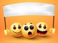 Emoji smiley character vector background. Smiley emoji of funny smile and happy facial expressions