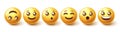 Emoji smiley characters vector set. Emojis character collection with happy and surprised facial expression in 3d graphic design. Royalty Free Stock Photo