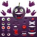 Emoji, smiley creator from plum. Collection of details for creating emotions. Vector image.