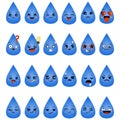 Emoji smiley drops of rain water with emotions faces collection
