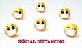 Emoji smiley social distancing vector sign. Social distancing emoji smileys wearing face mask Royalty Free Stock Photo