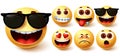 Emoji smiley vector set. Cute yellow smileys face with different feelings and facial expressions Royalty Free Stock Photo