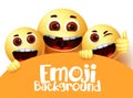 Emoji smiley vector text background design. Emoticon emojis characters