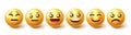 Emoji smileys character vector set. Smiley 3d emojis in happy and sad face reactions isolated in white background for emoticon.