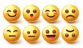 Emoji smileys characters vector set. Emoticon 3d character design in happy and sad face collection isolated in white background. Royalty Free Stock Photo