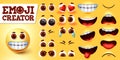Emoji smileys creator happy vector set. Emojis emoticon character kit Royalty Free Stock Photo
