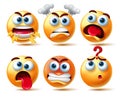 Emoji smileys vector character set. Smiley 3d emoticon in angry and weird emotions like shouting, furious, shocked and confuse. Royalty Free Stock Photo